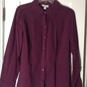 Ann Taylor LOFT dark purple button up blouse